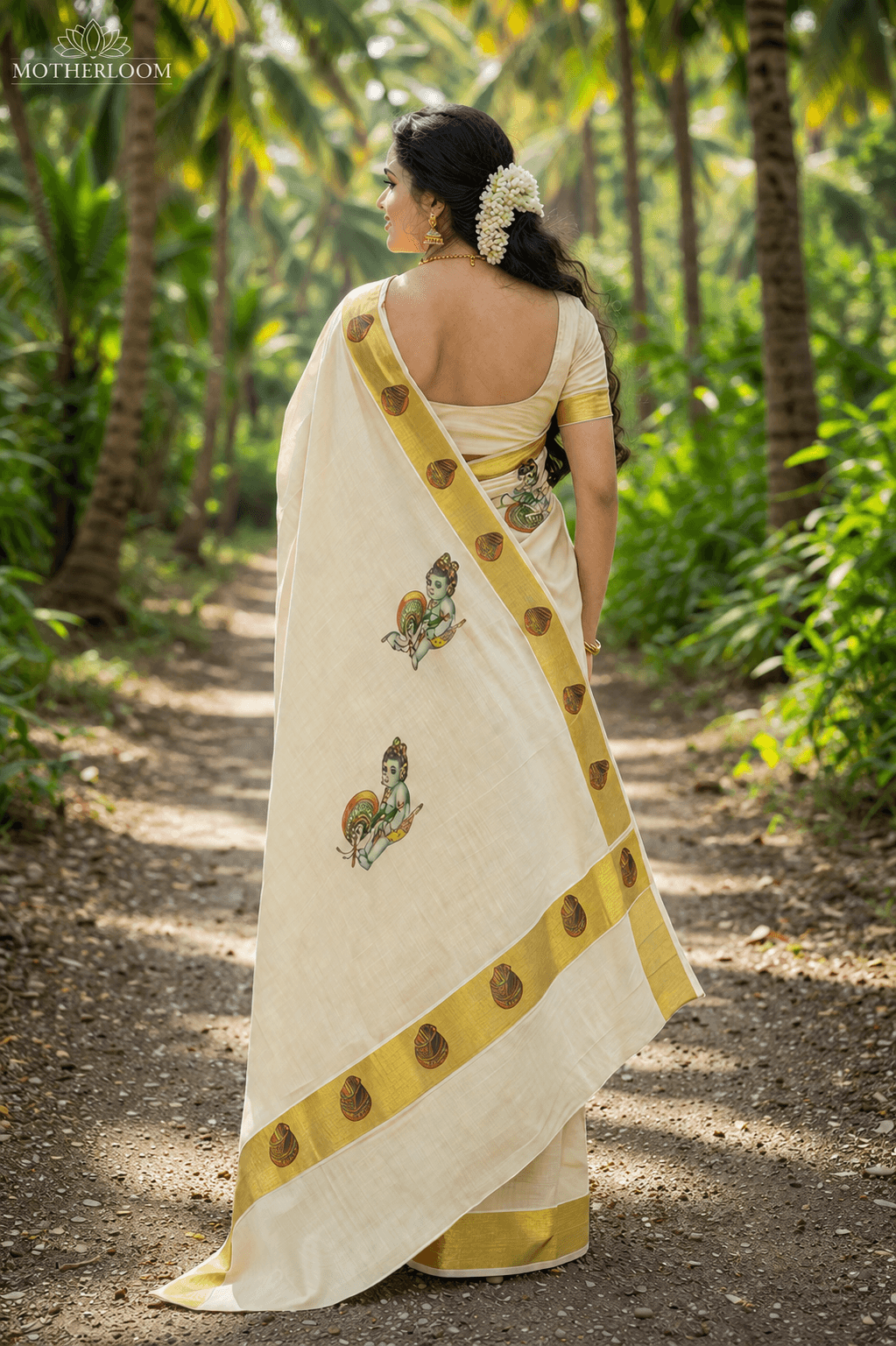 Kerala Tissur Painting Saree - Baby Krishna Design thumbnail 2