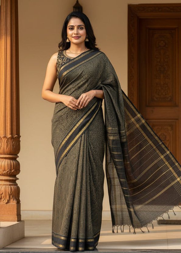 Pure Cotton Kerala Kasavu Saree with Temple Border
