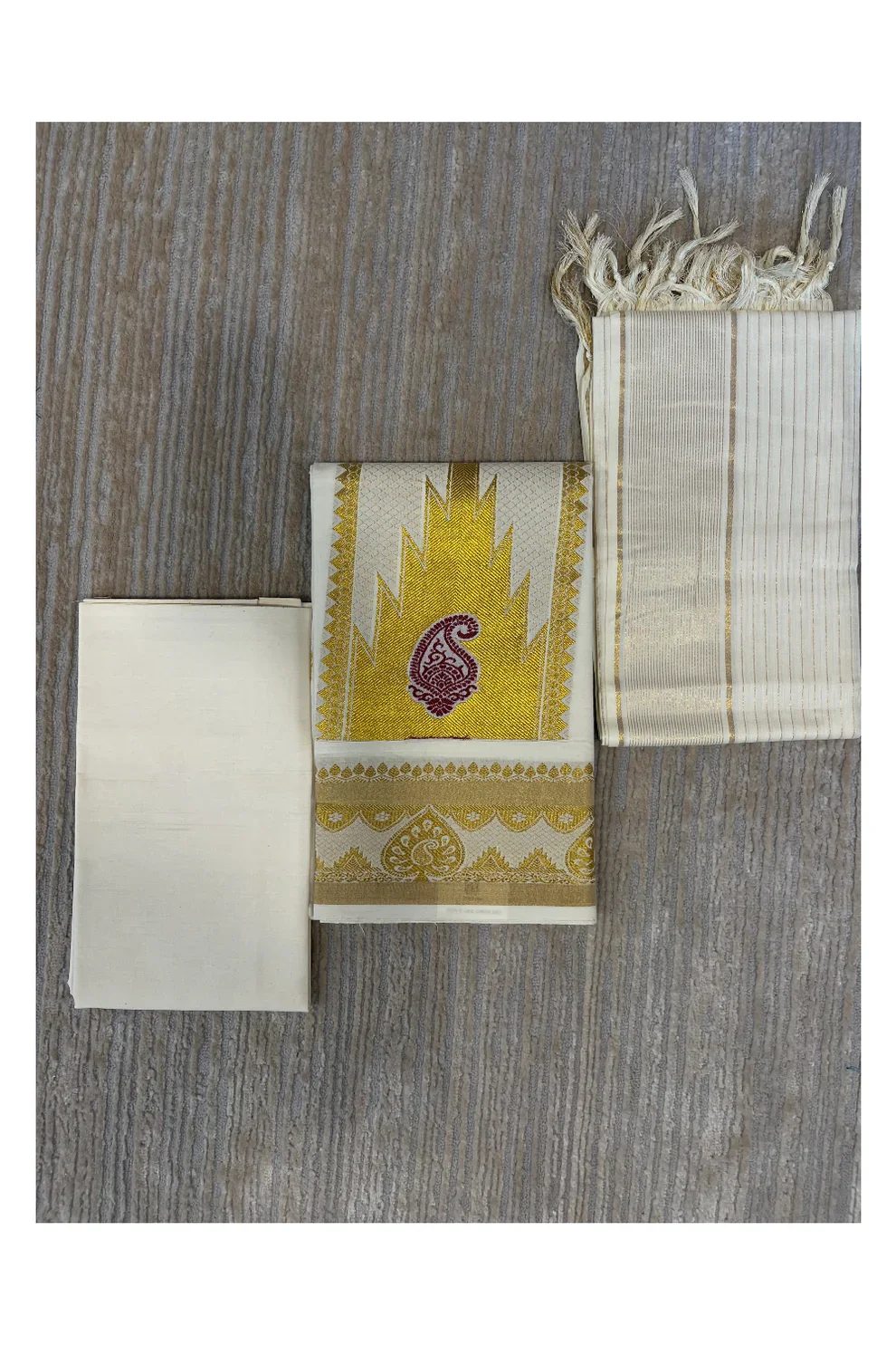 Cotton Churidar Salwar Suit Material with Gold and Maroon Woven Work (include Lines Shawl / Dupatta) - alternate view