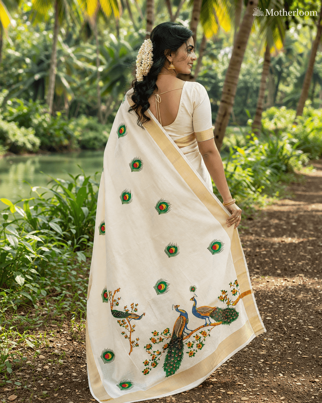 kerala kasavu saree with peacock design thumbnail 2