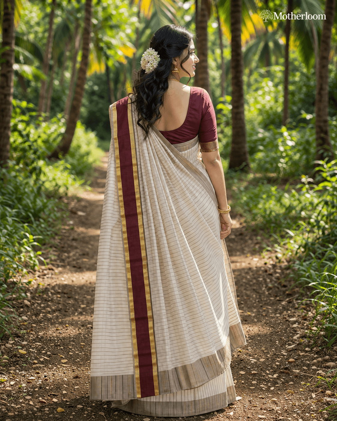 Kerala Saree Striped maroon thumbnail 2