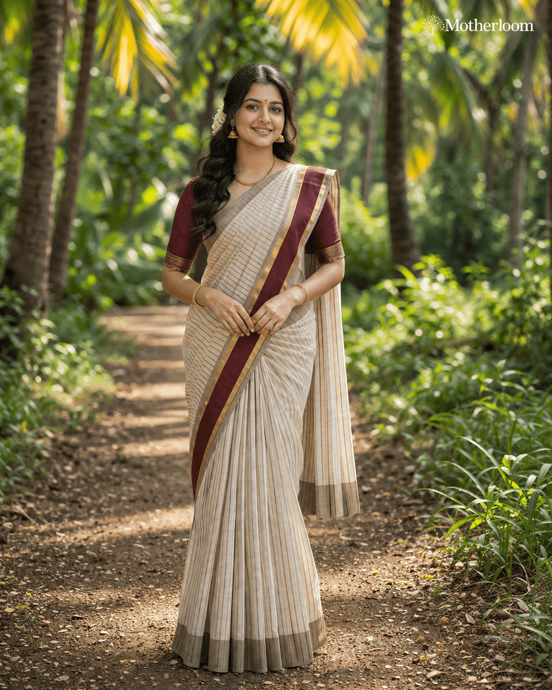 Kerala Saree Striped maroon