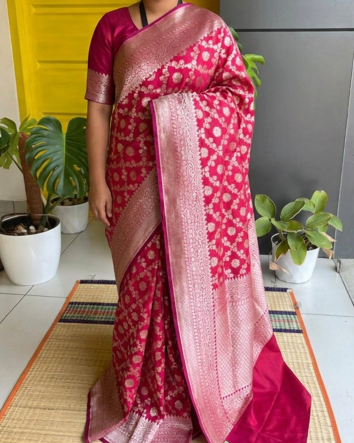 Banarasi Katan Silk Saree - Magenta