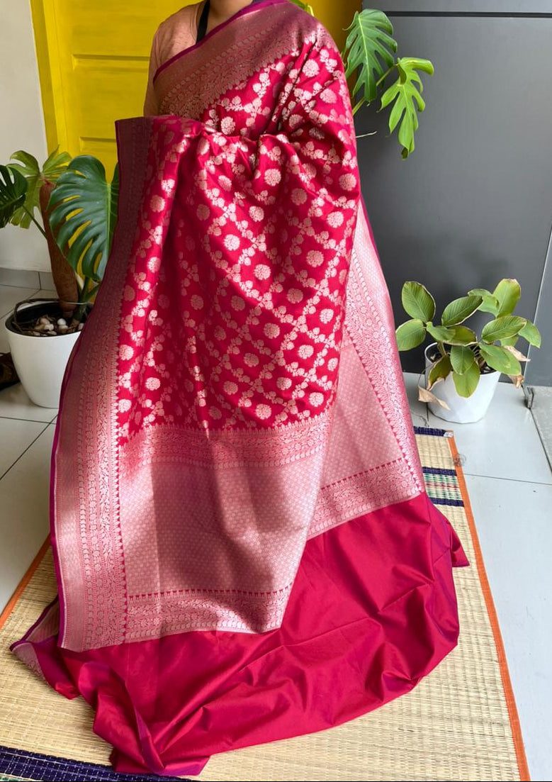 Banarasi Katan Silk Saree - Magenta - alternate view