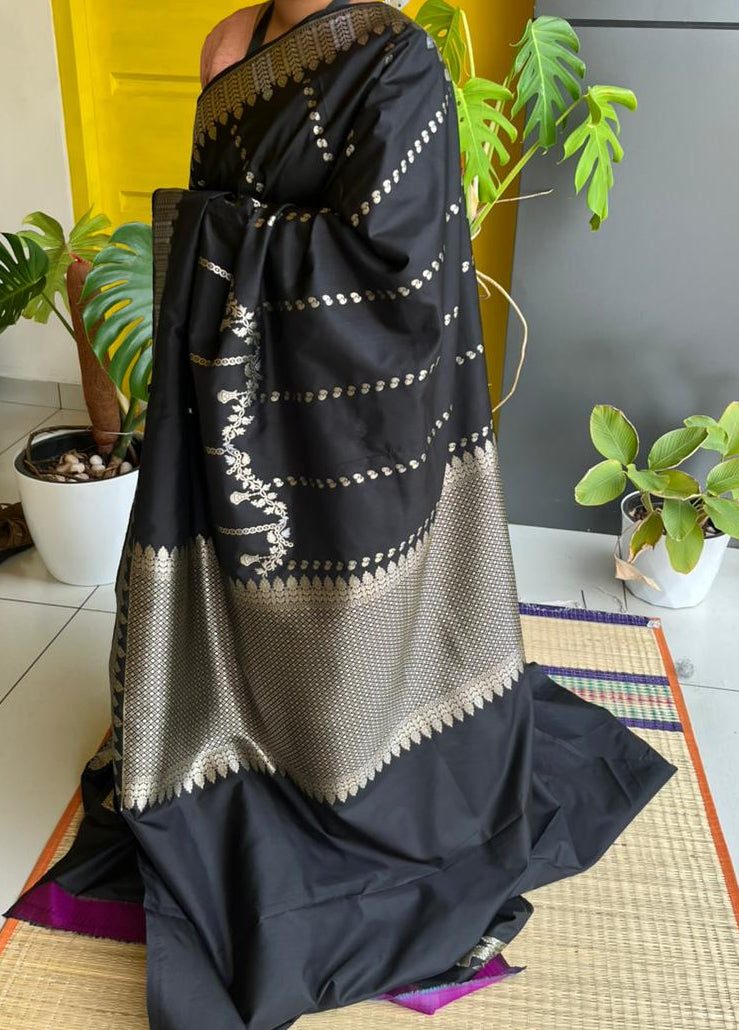 Banarasi Katan Silk Saree - Royal Blue - alternate view