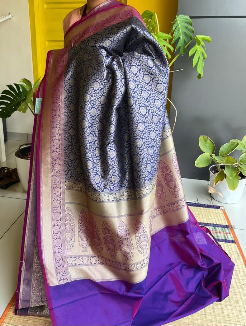 Banarasi Katan Silk Saree - Teal - alternate view