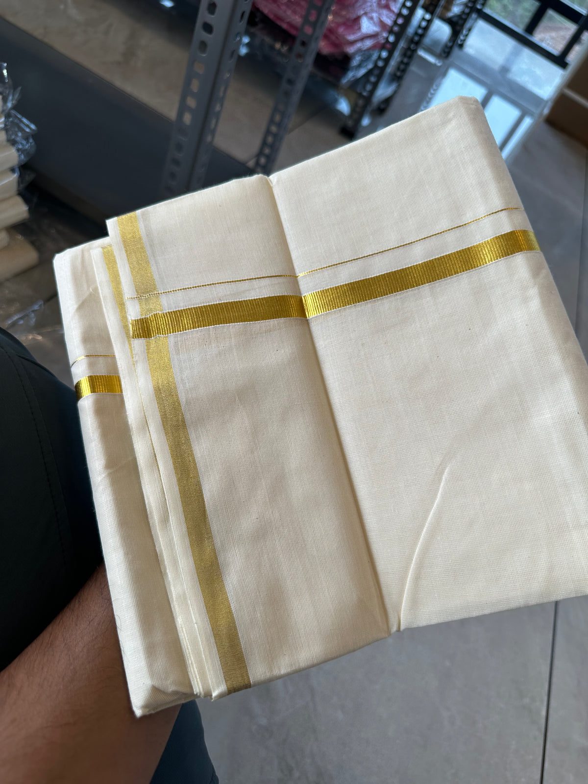Premium Handloom Single Mundu - Cream