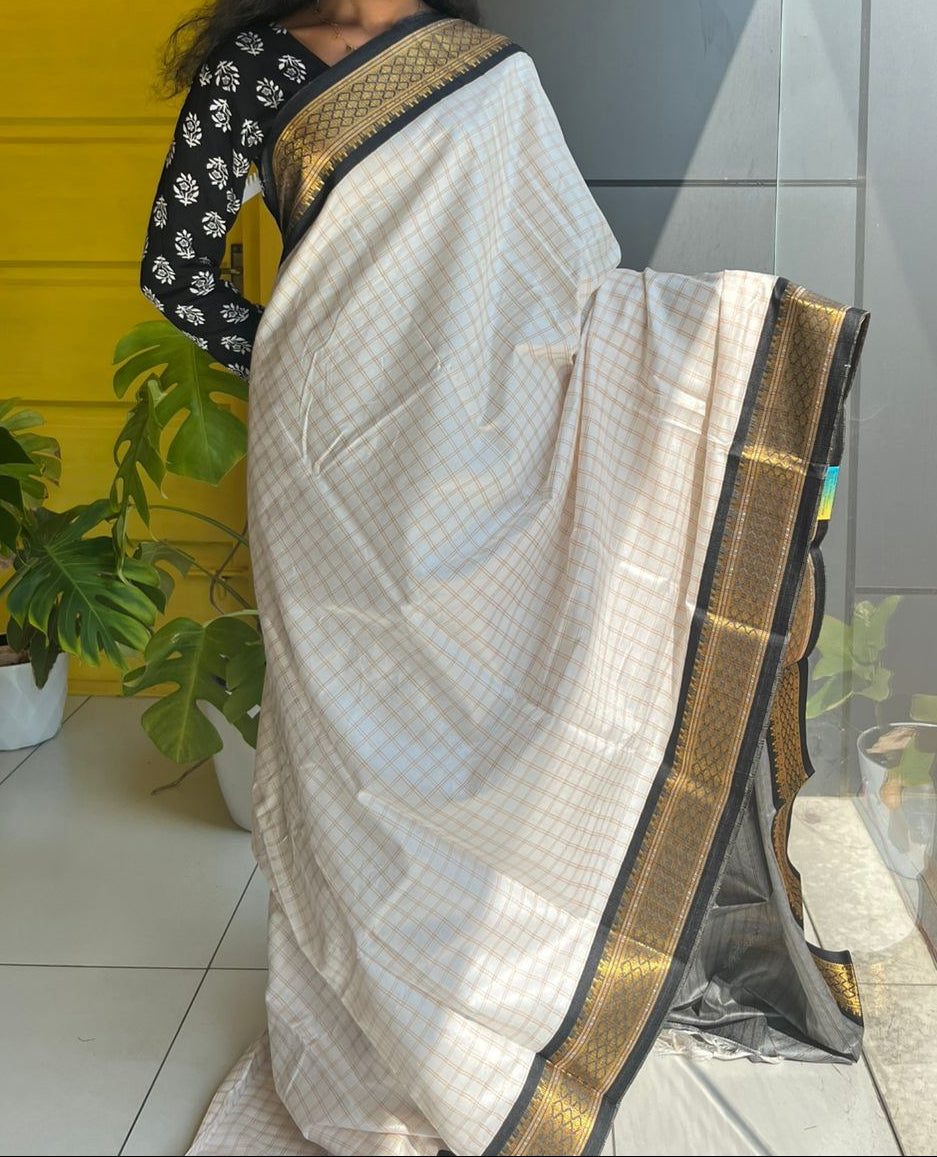 Handloom Silk Shawl - Cream with Zari - alternate view