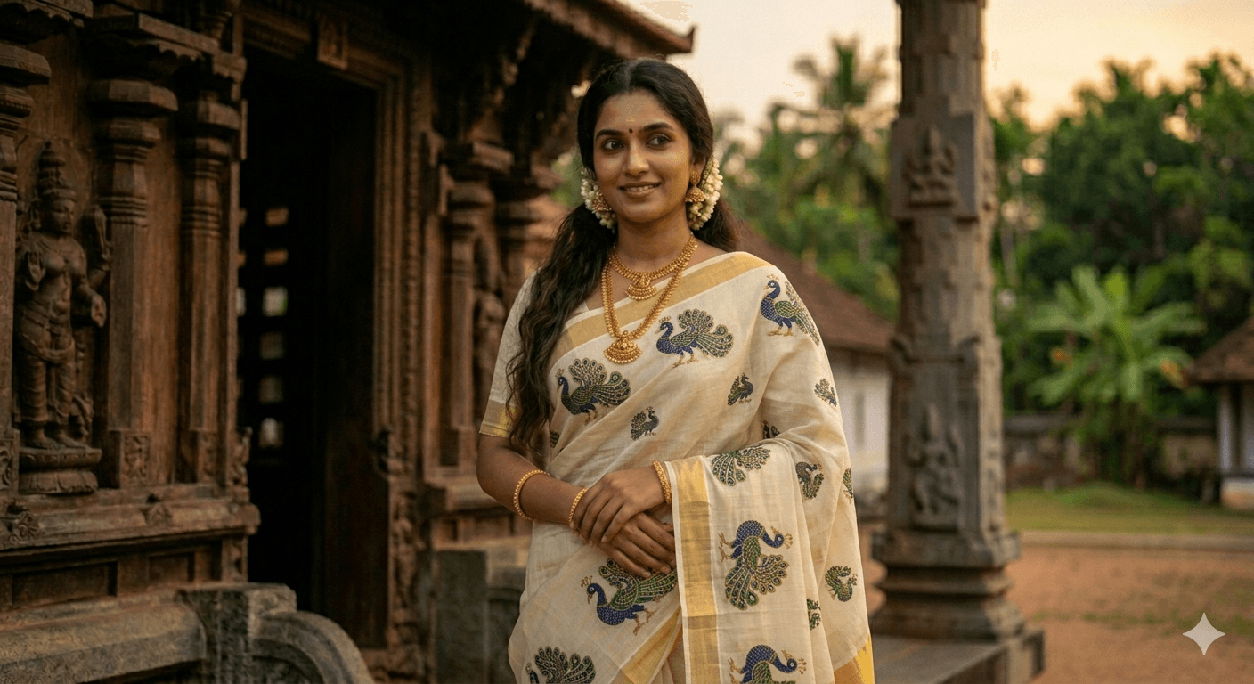 Kerala Pure Cotton Saree with Peacock Woven Work thumbnail 3