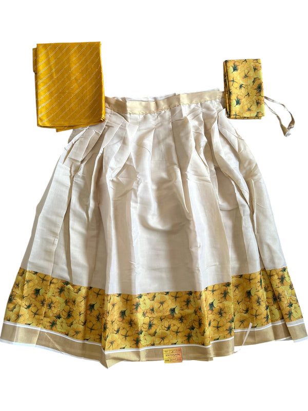 Southloom Semi Stitched Dhavani Set with Pavada and Yellow Blouse Piece With Kanikonna Print SL290 - alternate view