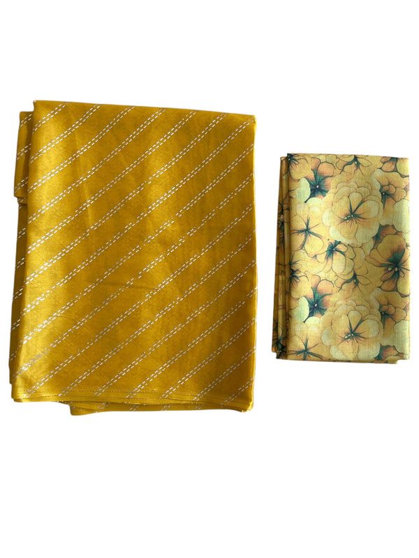 Southloom Semi Stitched Dhavani Set with Pavada and Yellow Blouse Piece With Kanikonna Print SL290 thumbnail 3