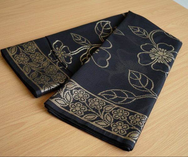 Black Banarasi Cotton Silk Saree with Floral Woven Works SL279 thumbnail 2