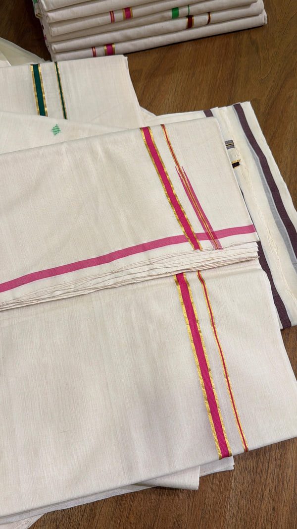 Pink With Kasavu Border Handloom Cotton Saree SL123 - alternate view