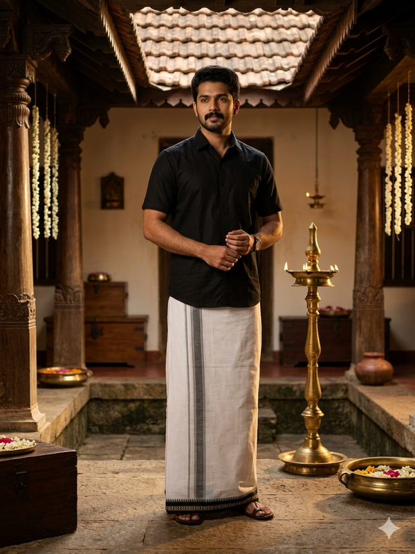 Single Dhothi with Black Border SL233 - Image 1