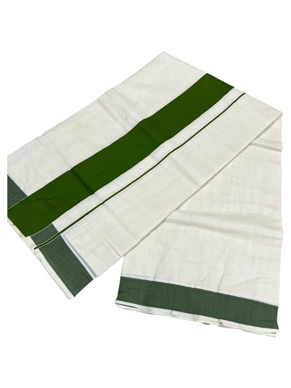 Southloom Pure Cotton Kerala Saree with Olive Green Kasavu Border in 3 inch - alternate view