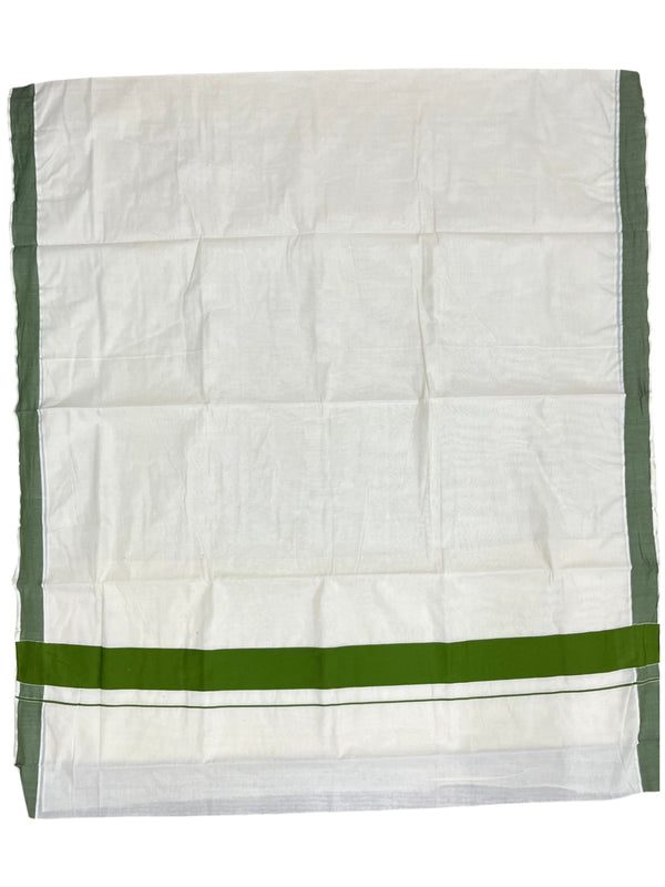 Southloom Pure Cotton Kerala Saree with Olive Green Kasavu Border in 3 inch thumbnail 3