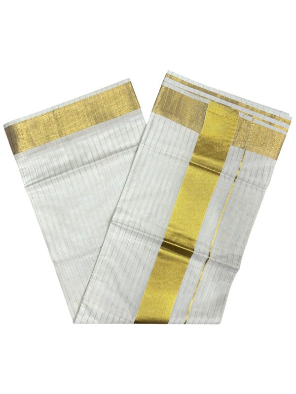 Southloom Pure Cotton Kerala Kasavu Saree with Lines on Body and Kasavu Border