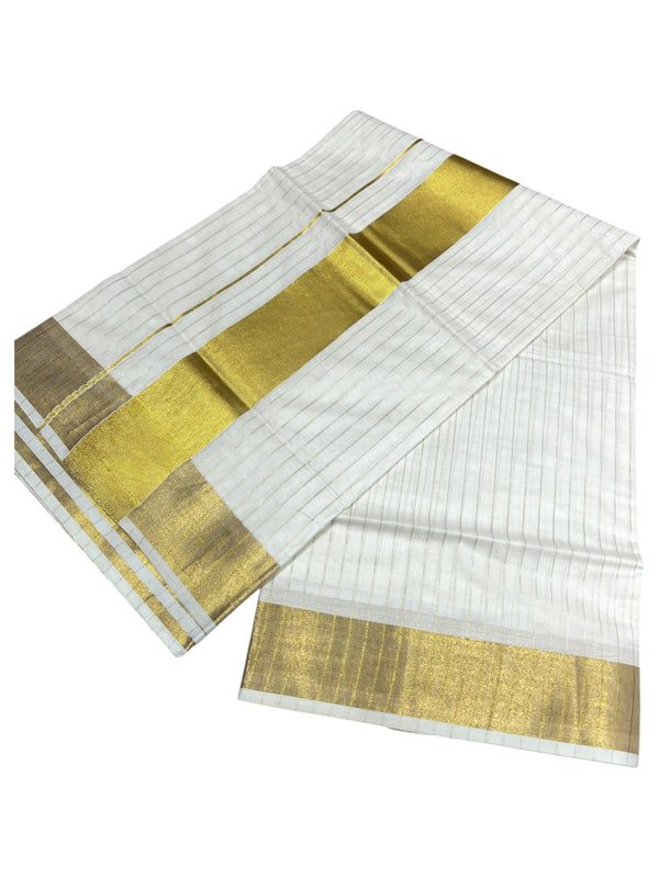 Southloom Pure Cotton Kerala Kasavu Saree with Lines on Body and Kasavu Border - alternate view