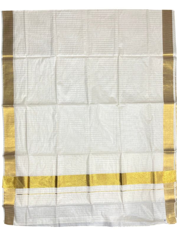Southloom Pure Cotton Kerala Kasavu Saree with Lines on Body and Kasavu Border thumbnail 3