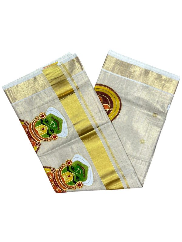 Southloom Tissue Kerala Kasavu Lines Saree with Kathakali Embroidery Design - alternate view
