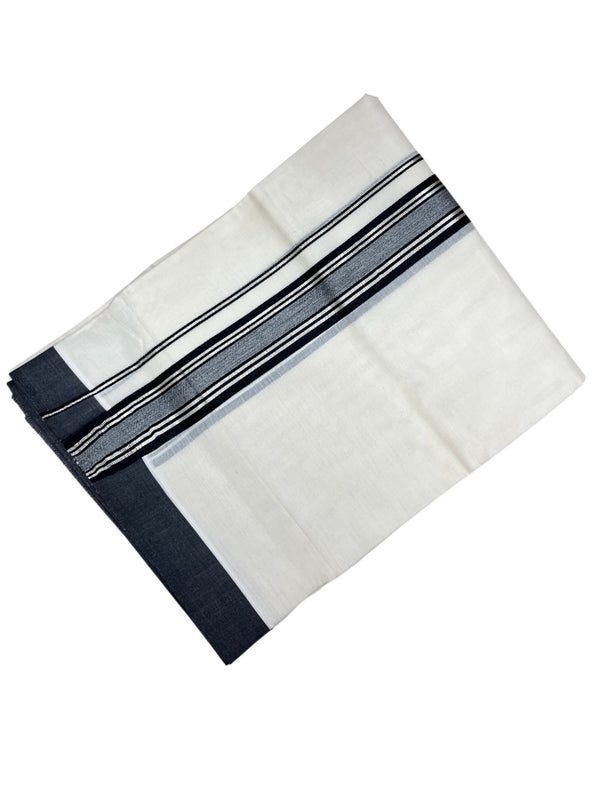 Southloom Kerala Pure Cotton Double Mundu with Silver Lines and Black Border with (South Indian Dhoti)