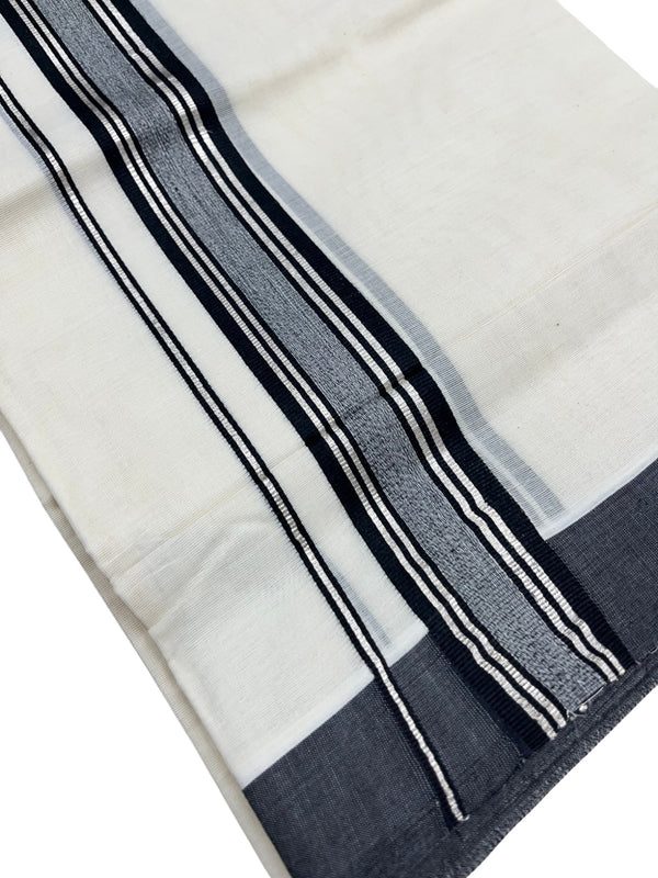 Southloom Kerala Pure Cotton Double Mundu with Silver Lines and Black Border with (South Indian Dhoti) - alternate view