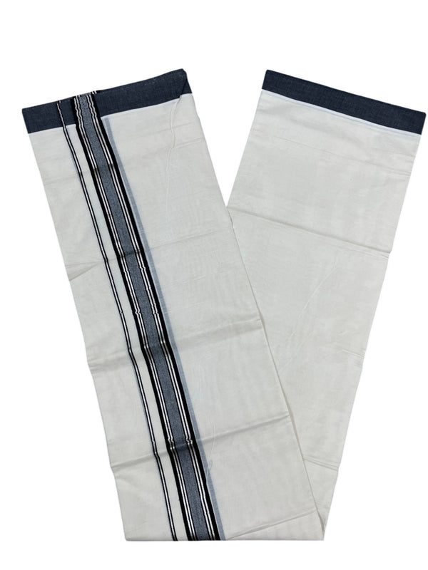 Southloom Kerala Pure Cotton Double Mundu with Silver Lines and Black Border with (South Indian Dhoti) thumbnail 3