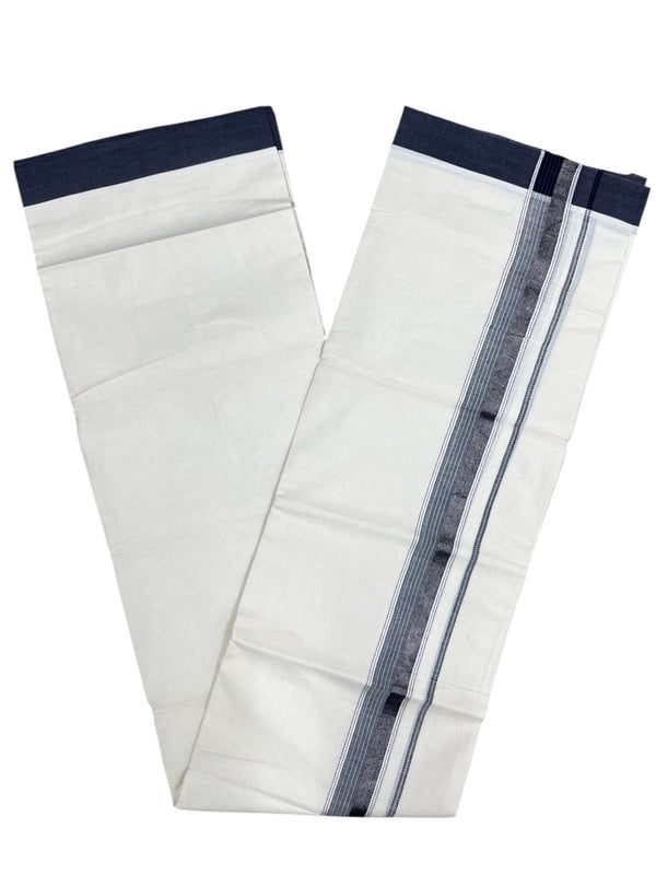 Southloom Kerala Pure Cotton Double Mundu with Silver Lines and Blue and Grey Border with (South Indian Dhoti) thumbnail 3