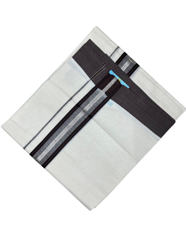 Southloom Kerala Pure Cotton Double Mundu with Silver Lines and Brown Border with (South Indian Dhoti)