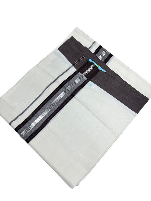 Southloom Kerala Pure Cotton Double Mundu with Silver Lines and Brown Border with (South Indian Dhoti) - alternate view