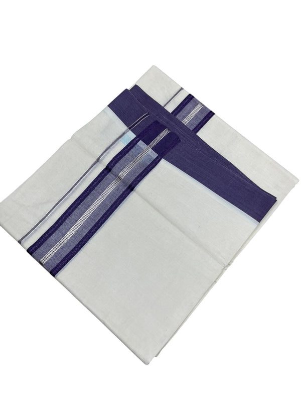 Southloom Kerala Pure Cotton Double Mundu with Silver Lines and Violet Border with (South Indian Dhoti) - alternate view