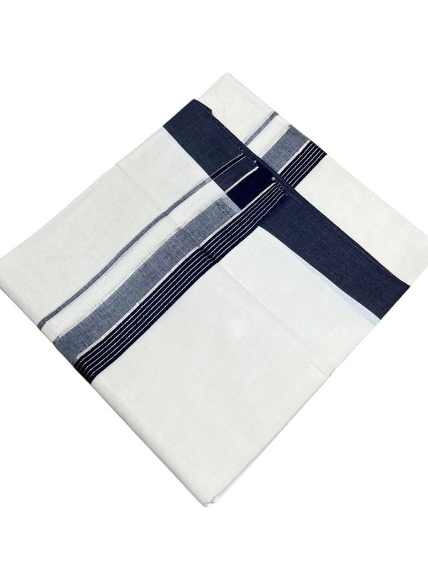 Southloom Kerala Pure Cotton Double Mundu with Silver Lines and Blue Border with (South Indian Dhoti) - alternate view