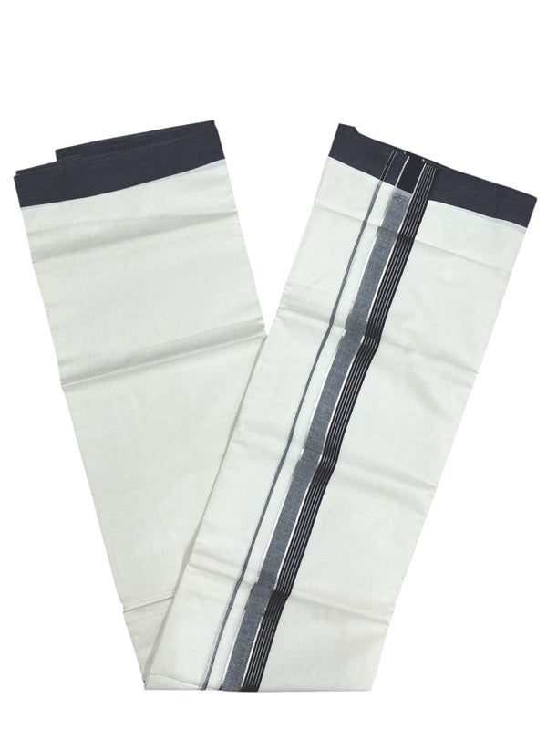 Southloom Kerala Pure Cotton Double Mundu with Silver Lines and Blue Border with (South Indian Dhoti) thumbnail 3