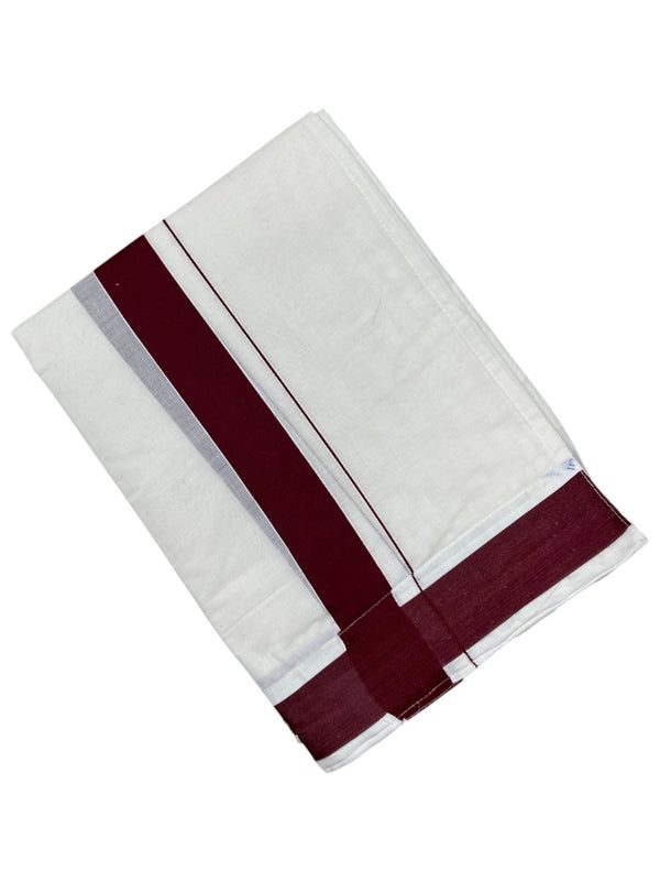 Southloom Kerala Cotton Velcro Double Mundu with Maroon Border (South Indian Kerala Dhoti) in 3.85 mtrs