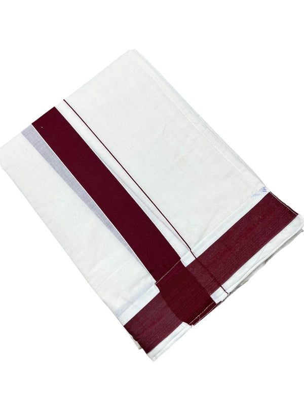 Southloom Kerala Cotton Velcro Double Mundu with Maroon Border (South Indian Kerala Dhoti) in 3.85 mtrs - alternate view