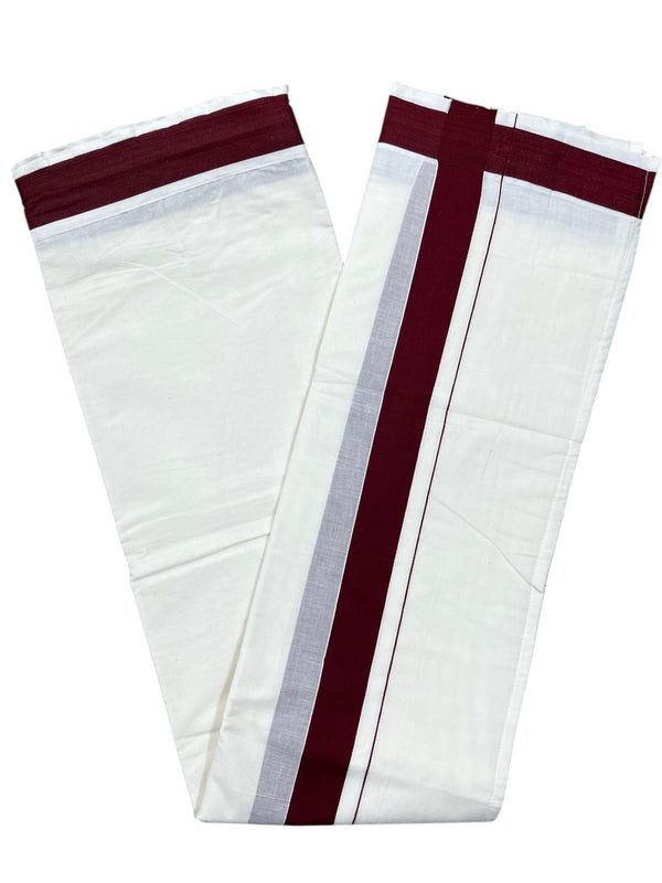 Southloom Kerala Cotton Velcro Double Mundu with Maroon Border (South Indian Kerala Dhoti) in 3.85 mtrs thumbnail 3