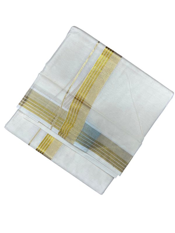 Southloom Kerala Pure Cotton Double Mundu with Gold Kasavu and Border (South Indian Dhoti) - alternate view
