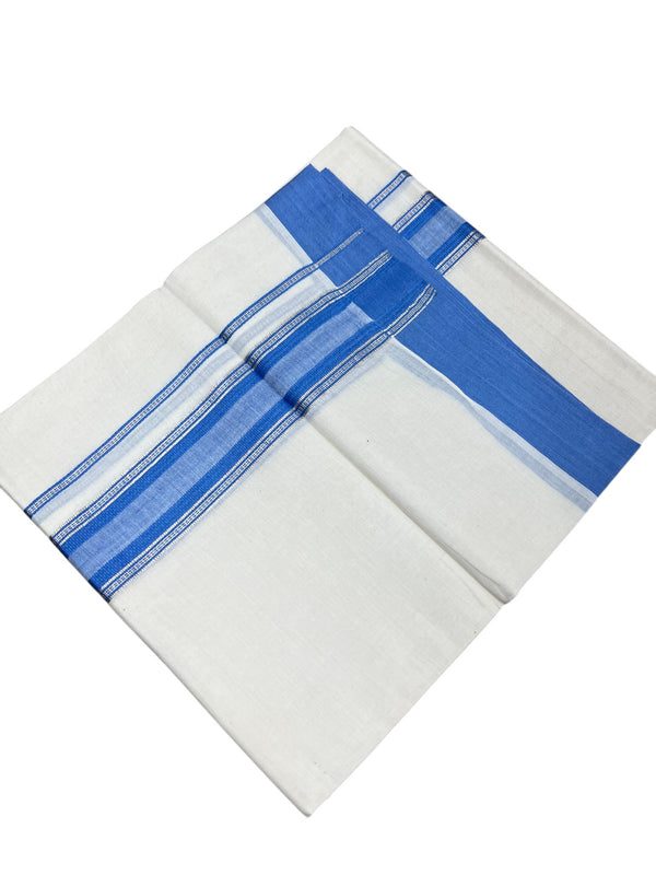 Southloom Kerala Pure Cotton Double Mundu with Silver Lines and Blue Border with (South Indian Dhoti) - alternate view