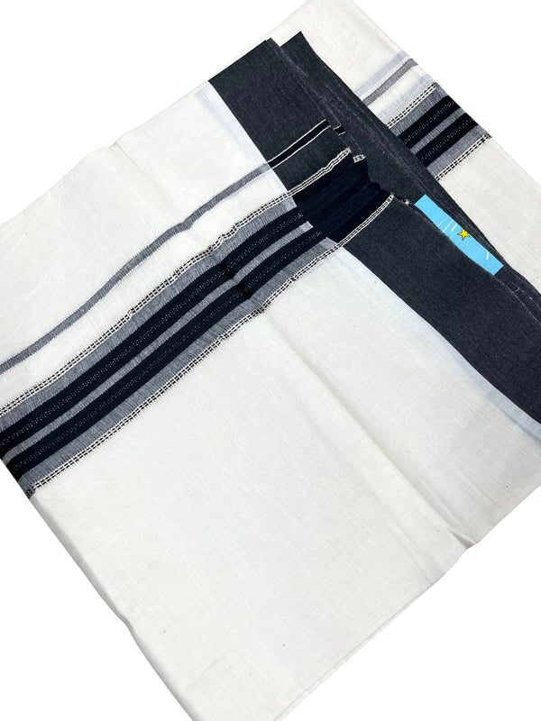 Southloom Kerala Pure Cotton Double Mundu with Silver Lines and Grey and Black Border with (South Indian Dhoti) - alternate view