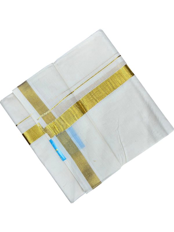 Southloom Kerala Pure Cotton Double Mundu with Gold Kasavu and Border (South Indian Dhoti) - alternate view