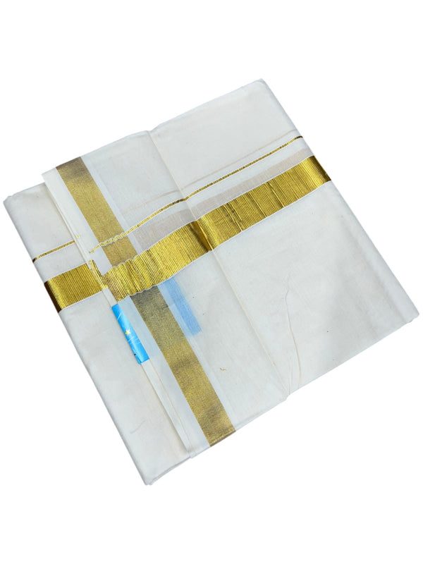 Southloom Kerala Pure Cotton Double Mundu with Gold Kasavu and Border (South Indian Dhoti) thumbnail 3