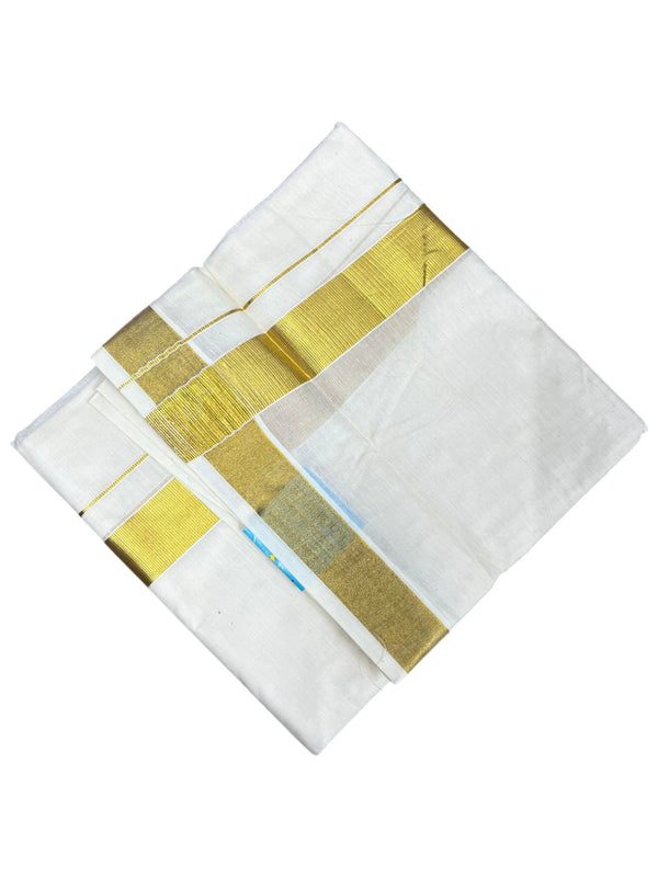 Southloom Kerala Pure Cotton Double Mundu with Gold Kasavu and Border (South Indian Dhoti) - alternate view