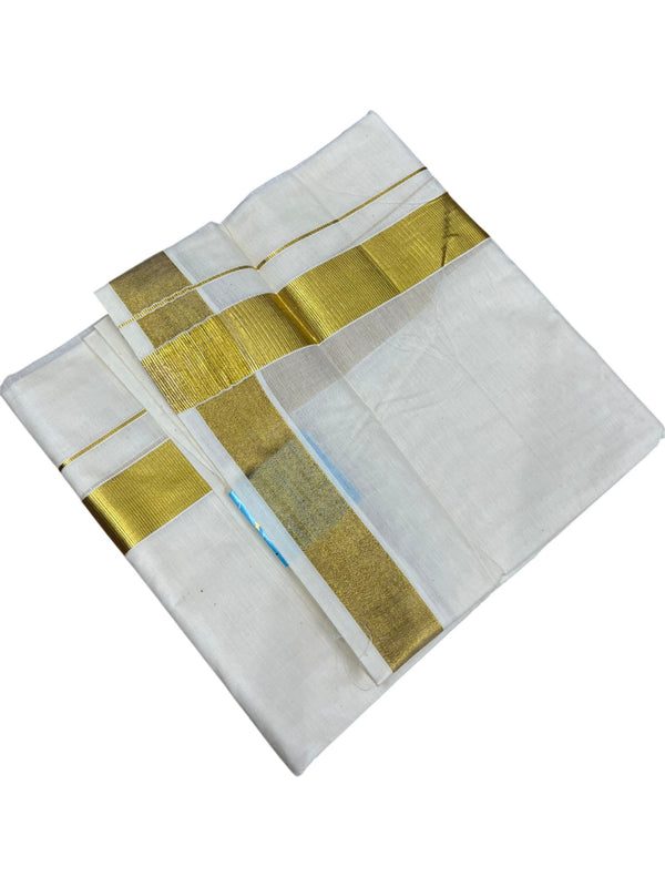 Southloom Kerala Pure Cotton Double Mundu with Gold Kasavu and Border (South Indian Dhoti) thumbnail 3