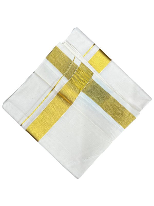 Southloom Kerala Pure Cotton Double Mundu with Gold Kasavu and Border (South Indian Dhoti) - alternate view