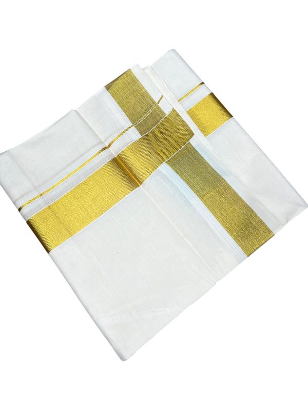 Southloom Kerala Pure Cotton Double Mundu with Gold Kasavu and Border (South Indian Dhoti) thumbnail 3