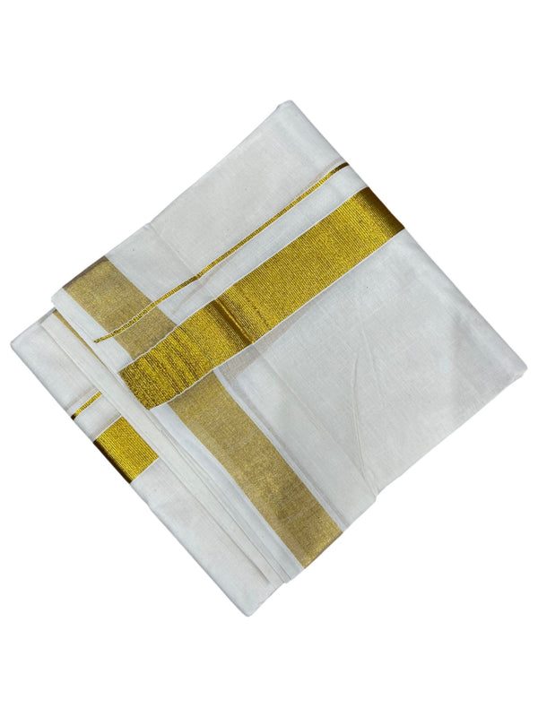 Southloom Kerala Pure Cotton Double Mundu with Gold Kasavu and Border (South Indian Dhoti) - alternate view