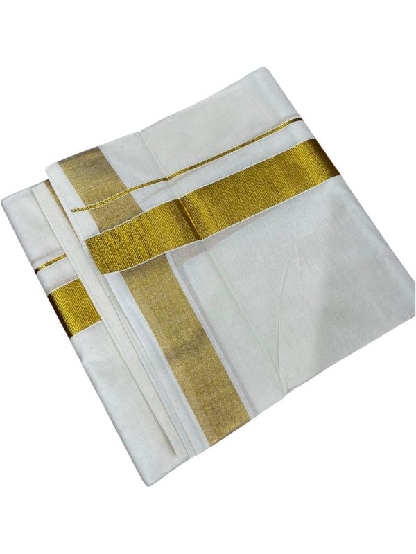 Southloom Kerala Pure Cotton Double Mundu with Gold Kasavu and Border (South Indian Dhoti) thumbnail 3