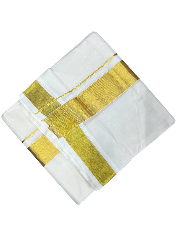 Southloom Kerala Pure Cotton Double Mundu with Gold Kasavu and Border (South Indian Dhoti) - alternate view