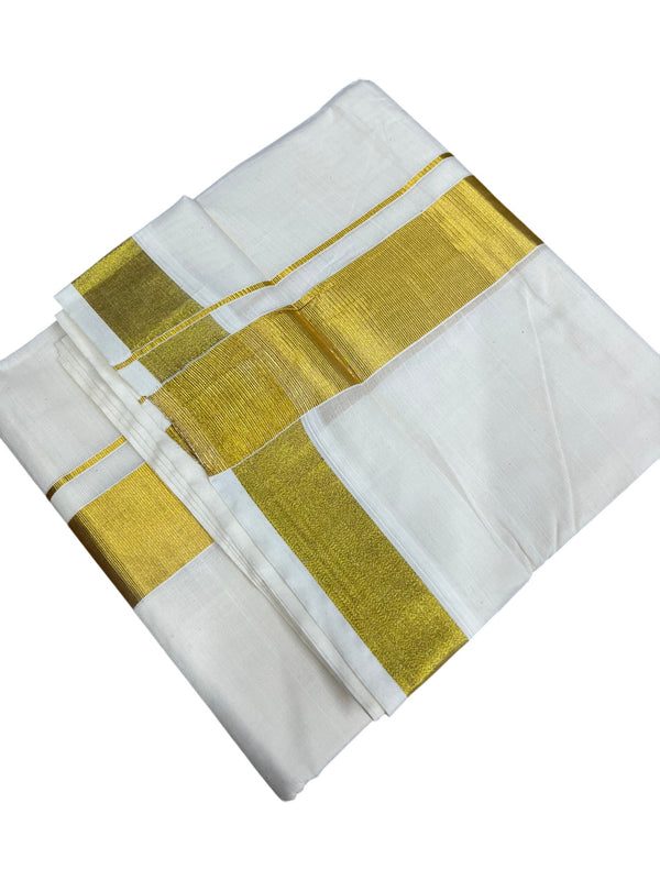 Southloom Kerala Pure Cotton Double Mundu with Gold Kasavu and Border (South Indian Dhoti) thumbnail 3