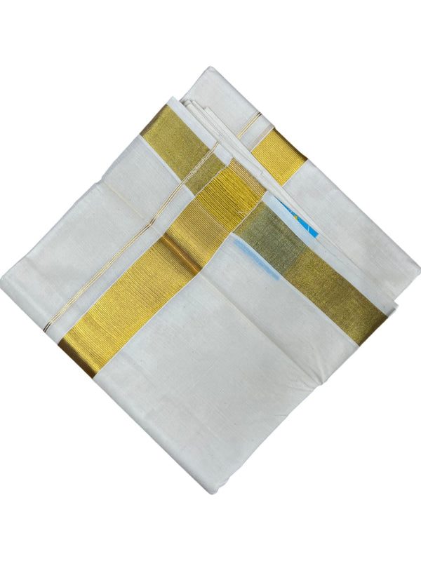 Southloom Kerala Pure Cotton Double Mundu with Gold Kasavu and Border (South Indian Dhoti) - alternate view